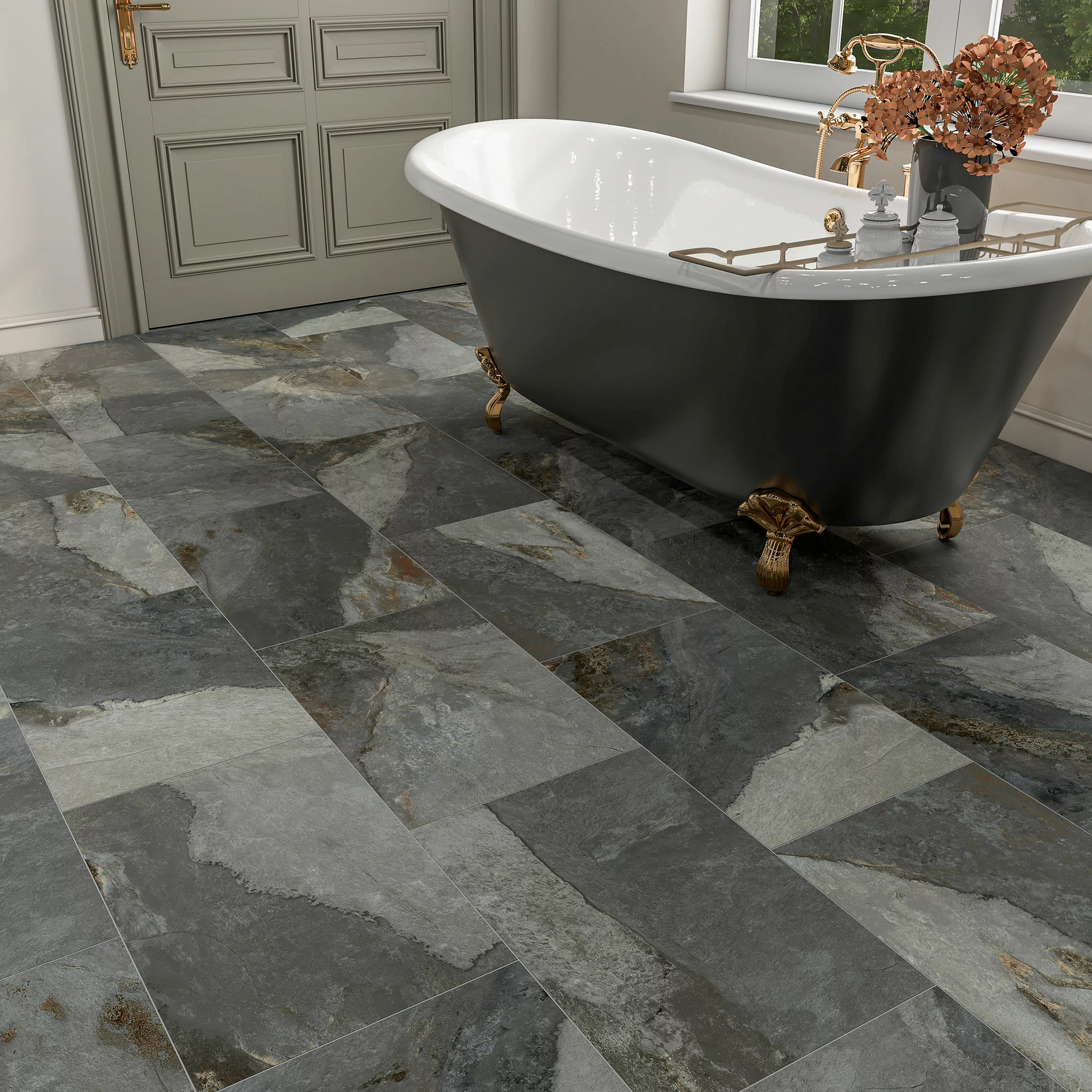 Green Grey Slate Effect Tiles