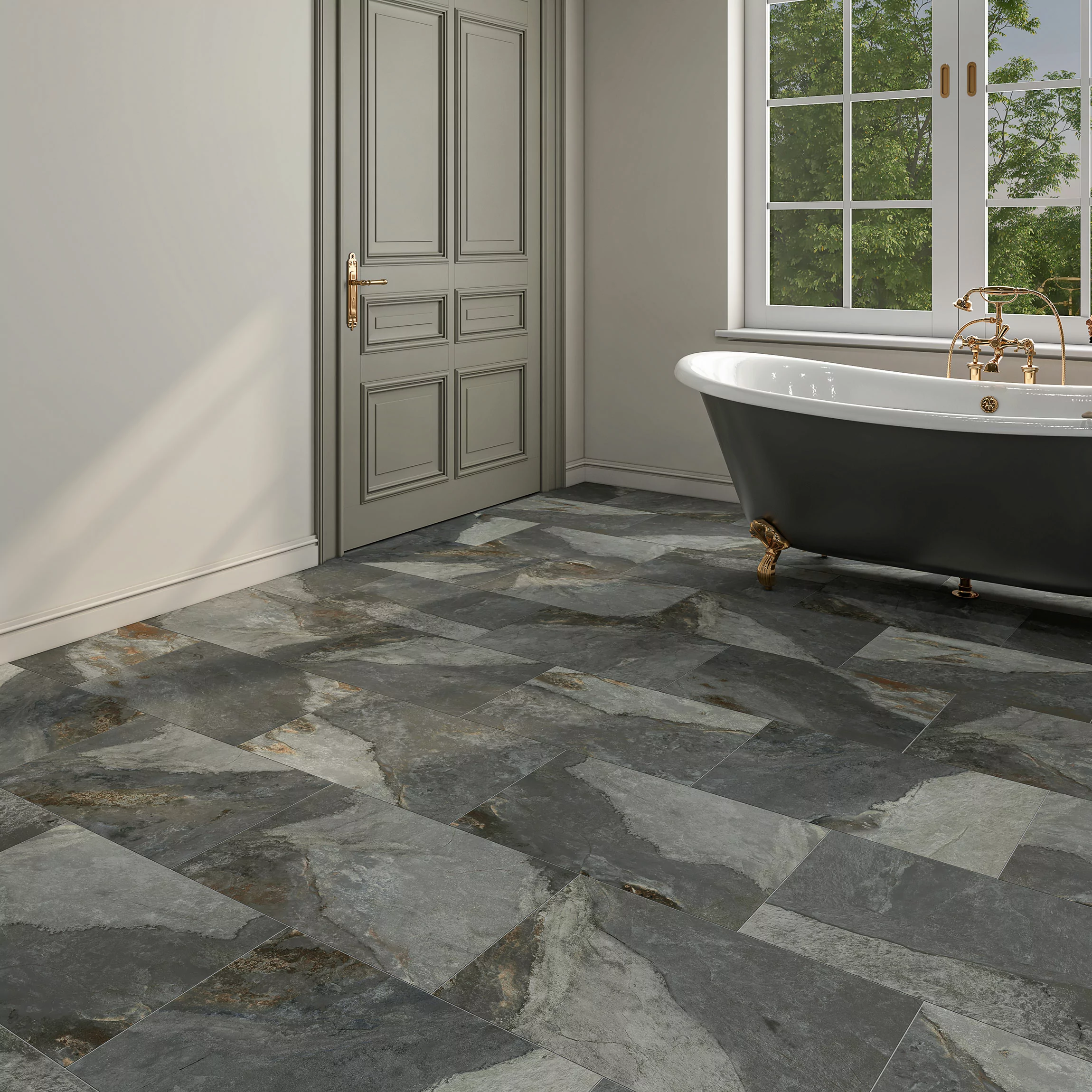 Green Grey Slate Effect Tiles
